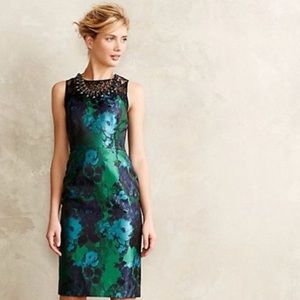 Anthropologie Leifsdottir Water Garden Floral Brocade Lace Trim Cocktail Dress